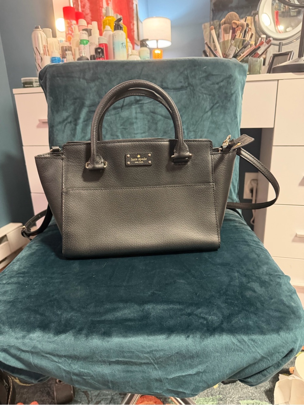 kate spade Black Pebbled Leather Satchel with Top Handles